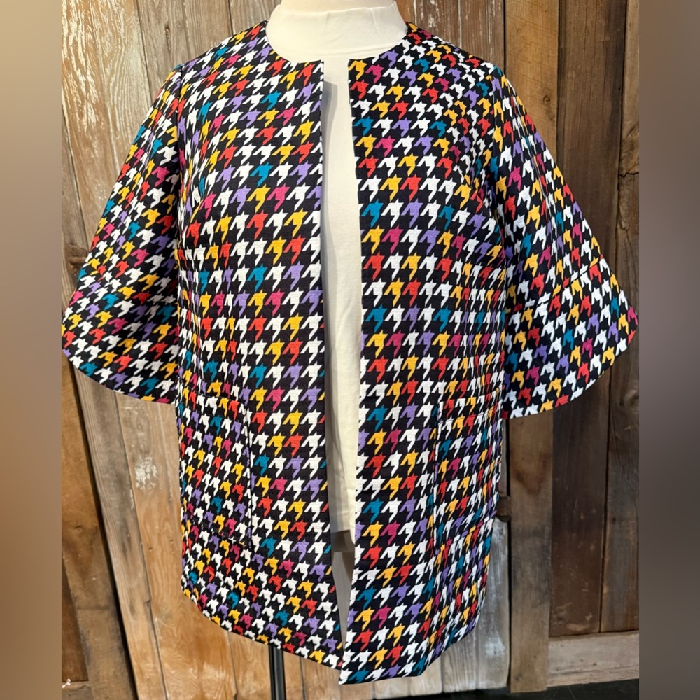 NWT JESSICA LONDON 18W Blazer Multi Color Houndstooth Open Front Jacket 18W NEW